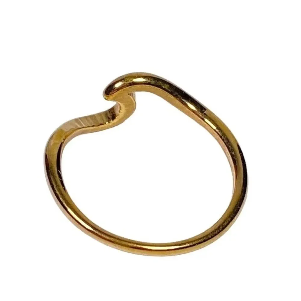 Rose Gold Tone Ring Size 7.5 Wave Shape Curved Asymmetrical Band Surfer Coastal